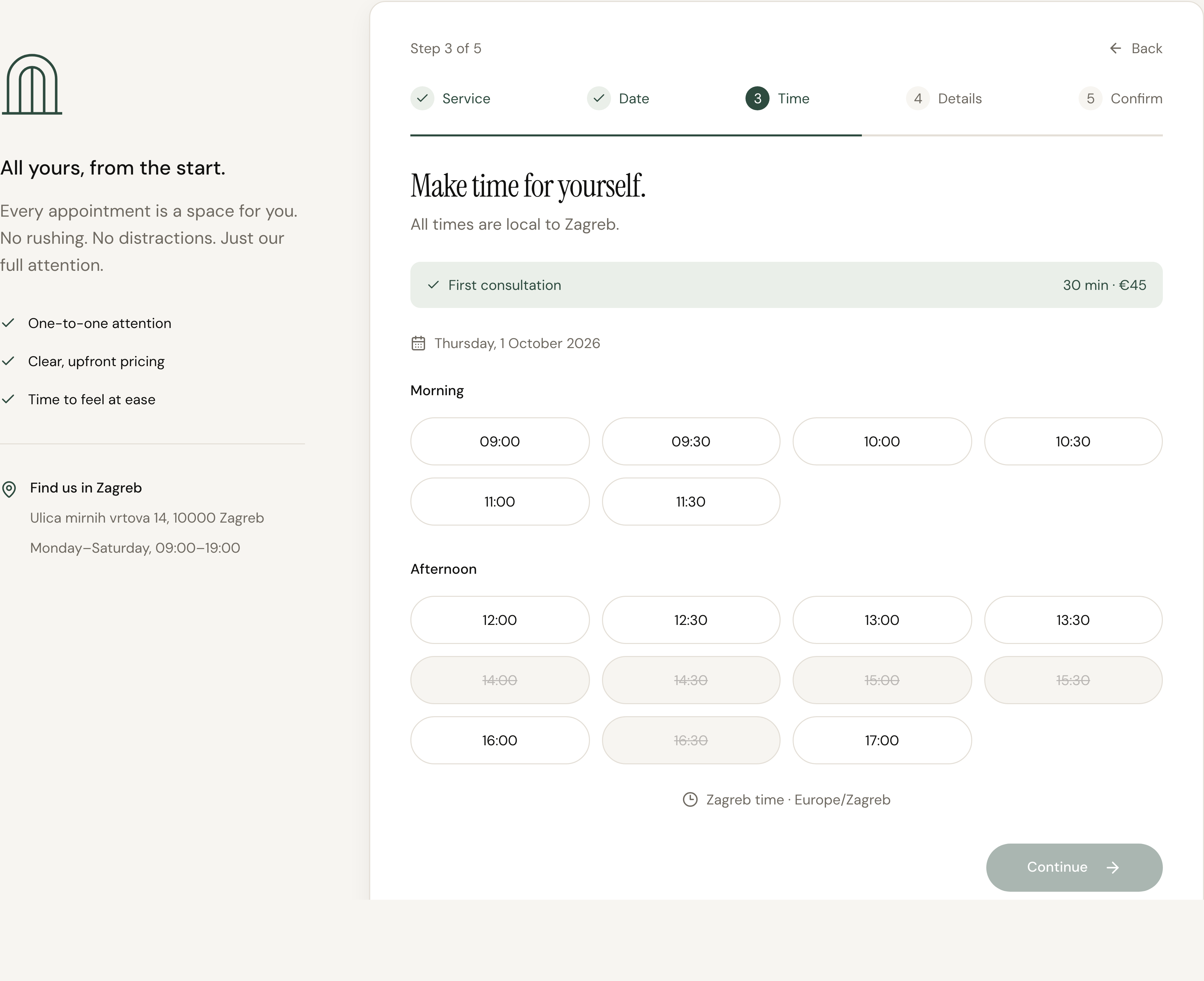 Example appointment time selection